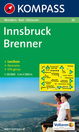 Innsbruck mapa turistická Brenner Tyrolsko Kompass