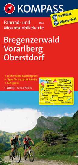 Mapa cyklistická Bregenzerwald - Vorarlbersko cyklostezky Kompass