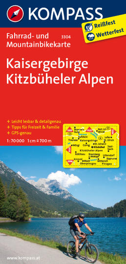 Mapa cyklistická Kaisergebirge - Kitzbüheler Alpen cyklotrasy Kompass