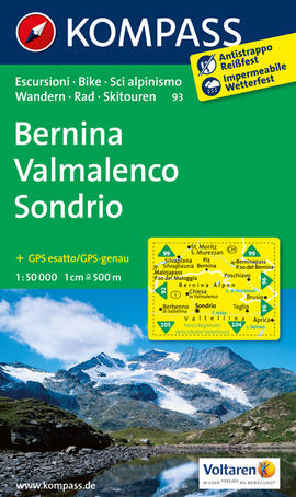 Turistická mapa Bernina Valmalenco Sondrio Kompass