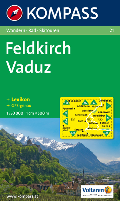 Turistická mapa Feldkirch Vaduz Lichtenštejnsko Kompass