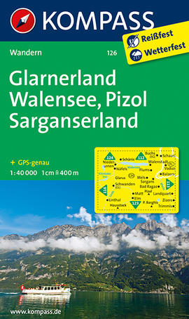Turistická mapa Glarnerland - Walensee - Pizol - Sarganserland Kompass