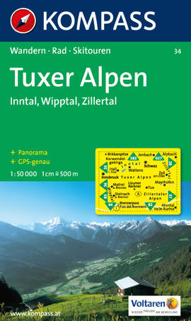 Turistická mapa Tuxer Alpen - Inntal - Wipptal - Zillertal Kompass