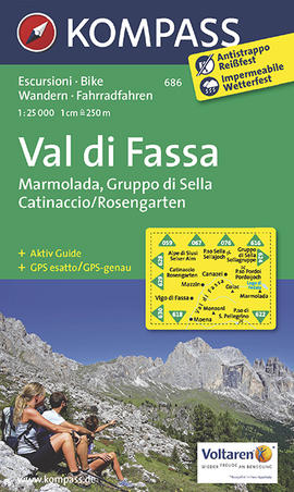Turistická mapa Val di Fassa - Marmolada - Gruppo di Sella - Catinaccio/Rosengarten Kompass
