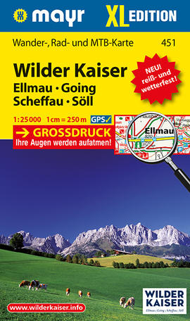 Turistická mapa Wilder Kaiser Ellmau Going Scheffau Söll