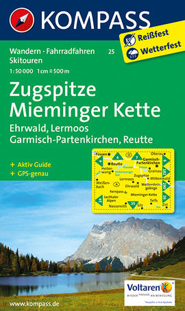Turistická mapa Zugspitze - Mieminger Kette - Ehrwald - Lermoos - Garmisch-Partenkirchen - Reutte